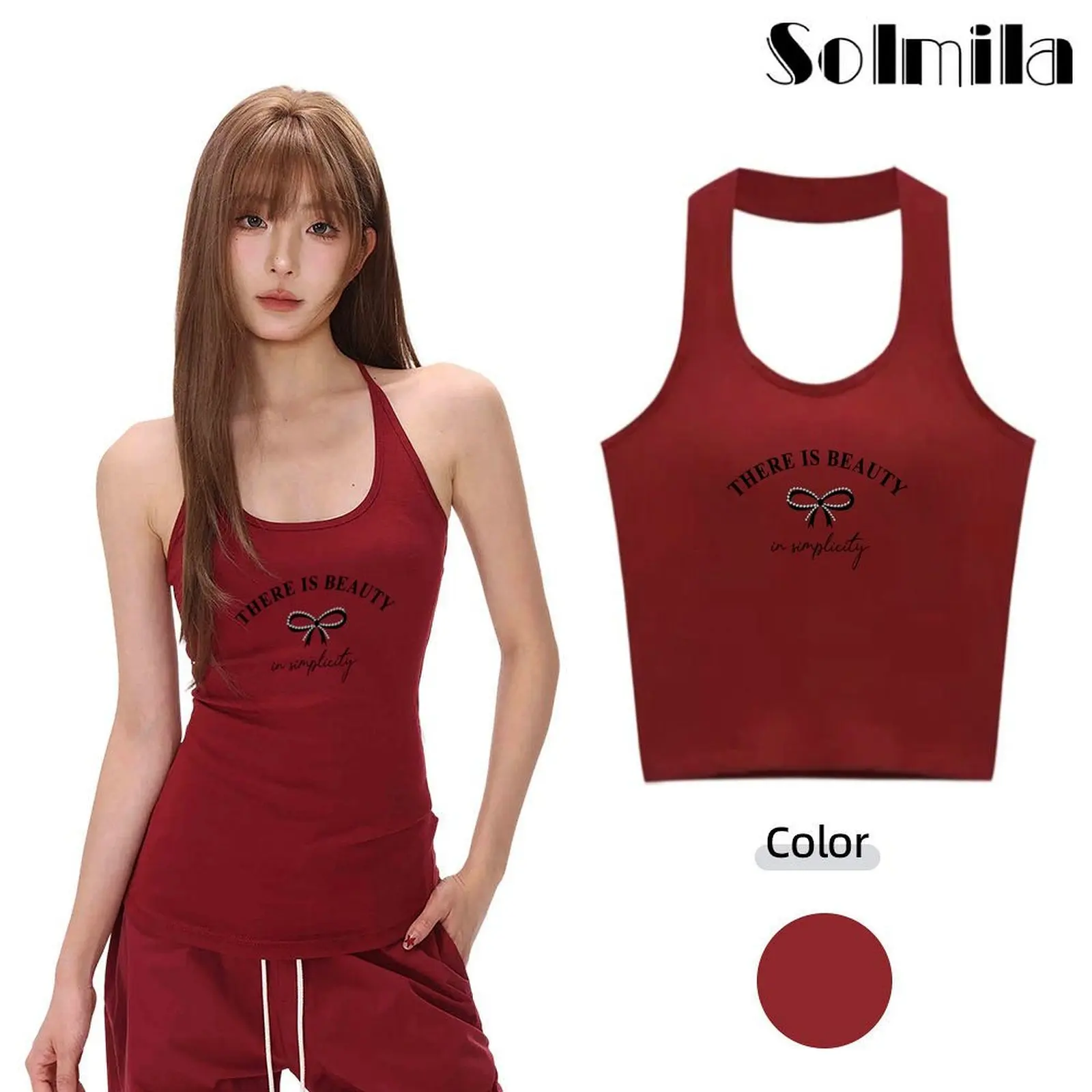 

Fashion Casual Tops Claret Sleeveless Vests Casual Look Vacation Style Round Neck Design Slight Stretch Material