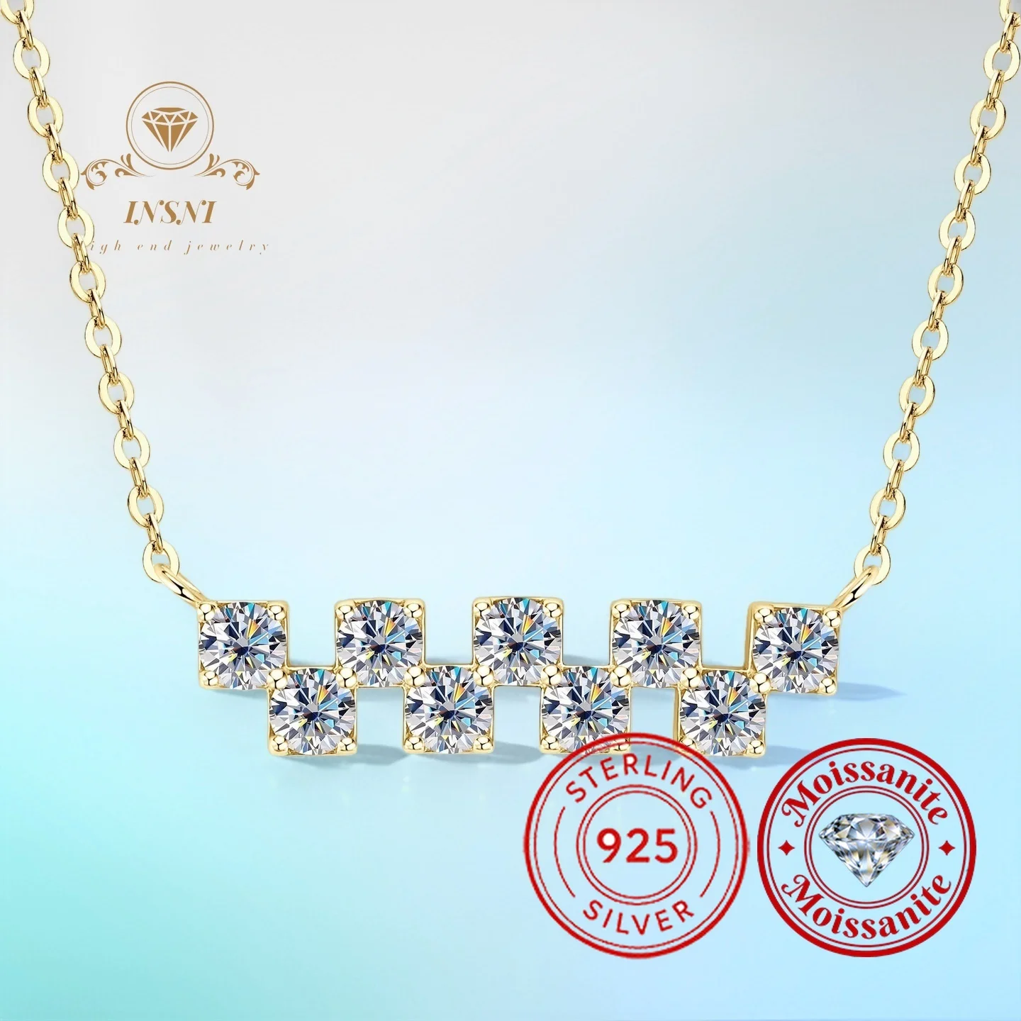 

Ожерелье-чокер из серебра 925 пробы с 9 асимметричными камнями из муассанита цвета D, уникальное украшение для повседневной носки