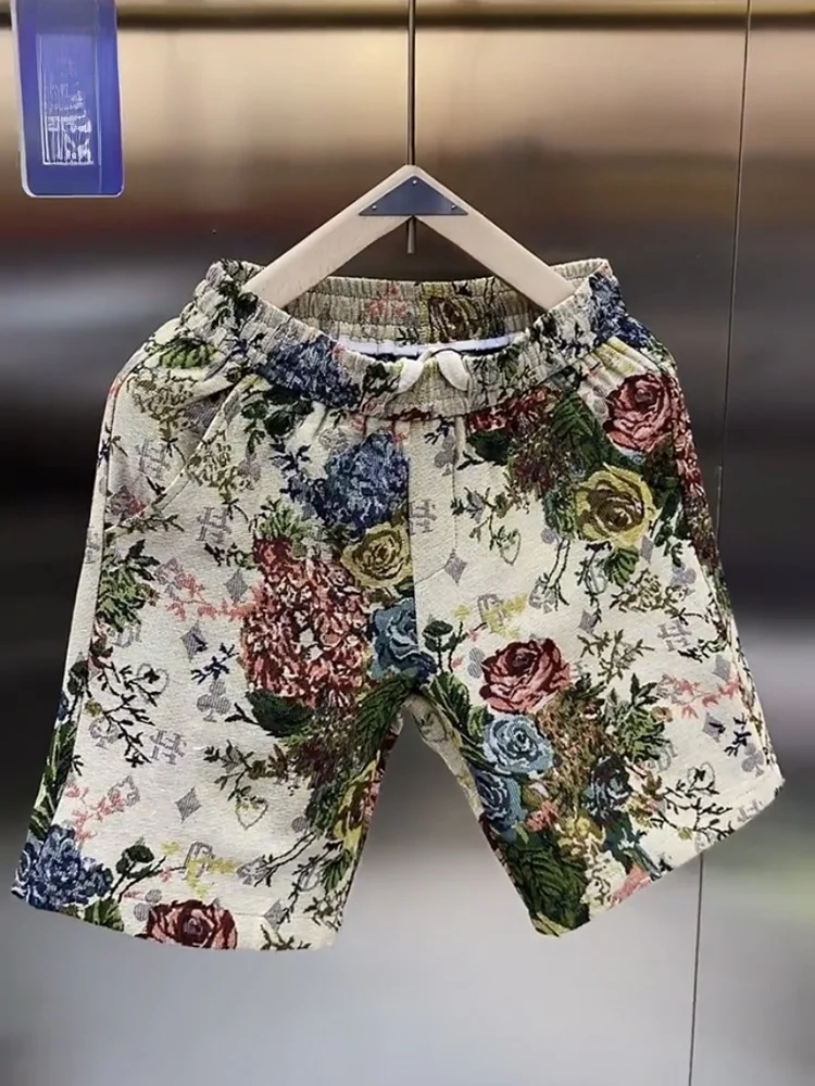 

Summer Floral Embroidered Cotton Linen Straight Leg ort Pants Beachwear Casual Breathable Men's Cargo orts Trousers