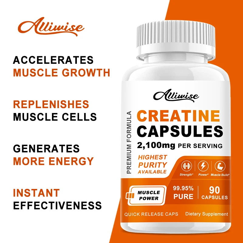 Alliwise Creatine Monohydrate Capsules for Gym Gain Strength Build Muscle Protein & Enhance Athletic Performance Cellular Energy