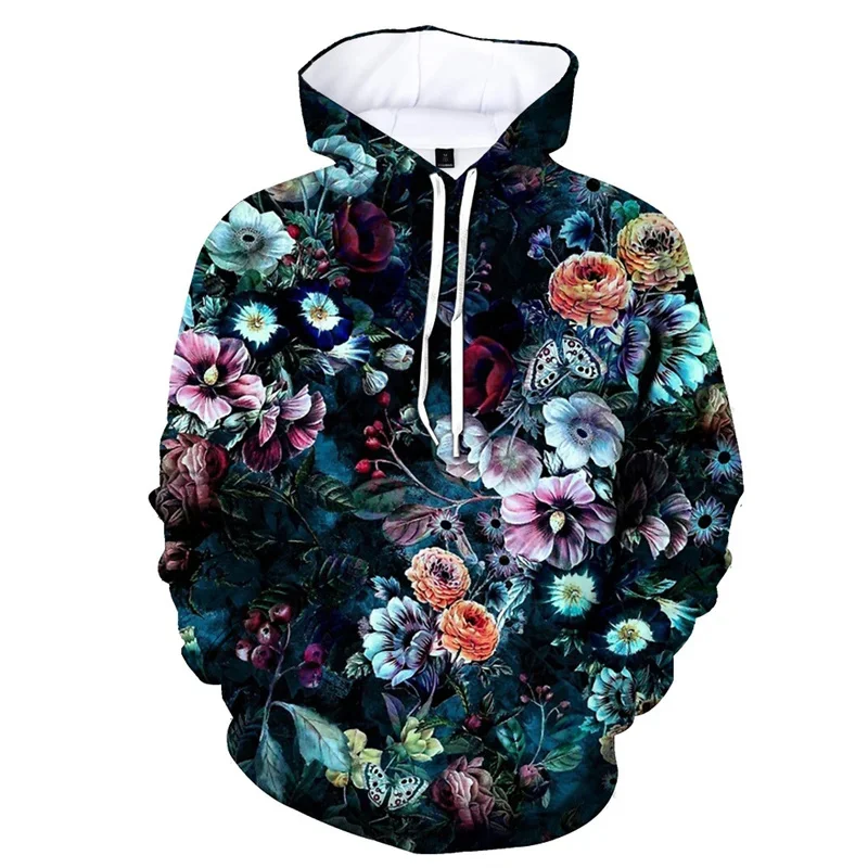 

Plants Flower Pattern Hoodie Men Retro 3D Printing Hooded Sweatshirt Fashion Oversized Pullover Street Tops Long Sleeves Hoodies