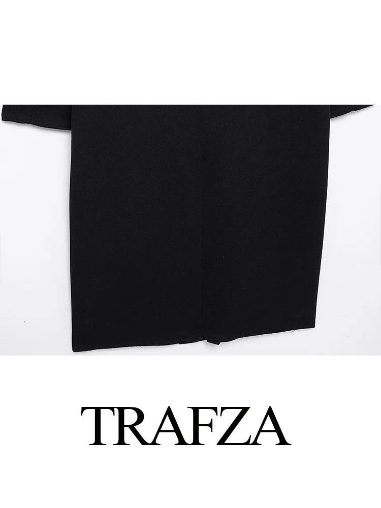 TRAFZA, abrigos largos de invierno para mujer, moda negra, cuello vuelto, mangas largas, bolsillos, doble botonadura, abrigos sueltos informales para mujer