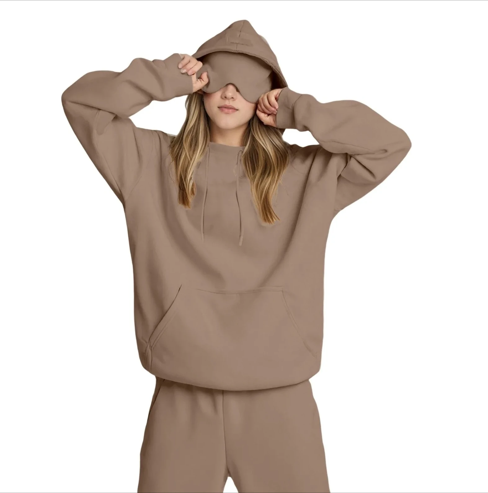 

Женская толстовка большого размера со съемной маской для глаз и длинным рукавом для верховой езды на открытом воздухе, повседневный однотонный пуловер, верхняя одежда для дома