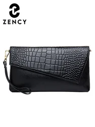 Zency Women Genuine Leather Bag Alligator Envelope Clutch Bags Leisure Shoulder Retro Crossbody Female Vintage Wristlet Handbag