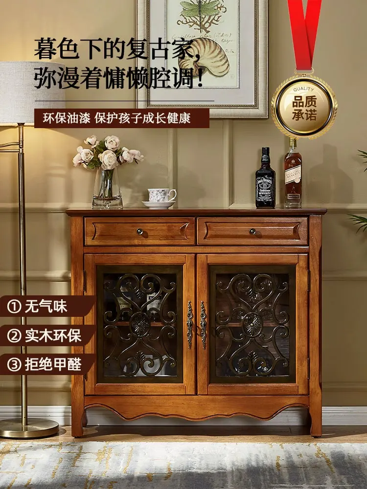 European solid wood dining side cabinets American lockers glass lockers household living room wall storage cabinets retro porch