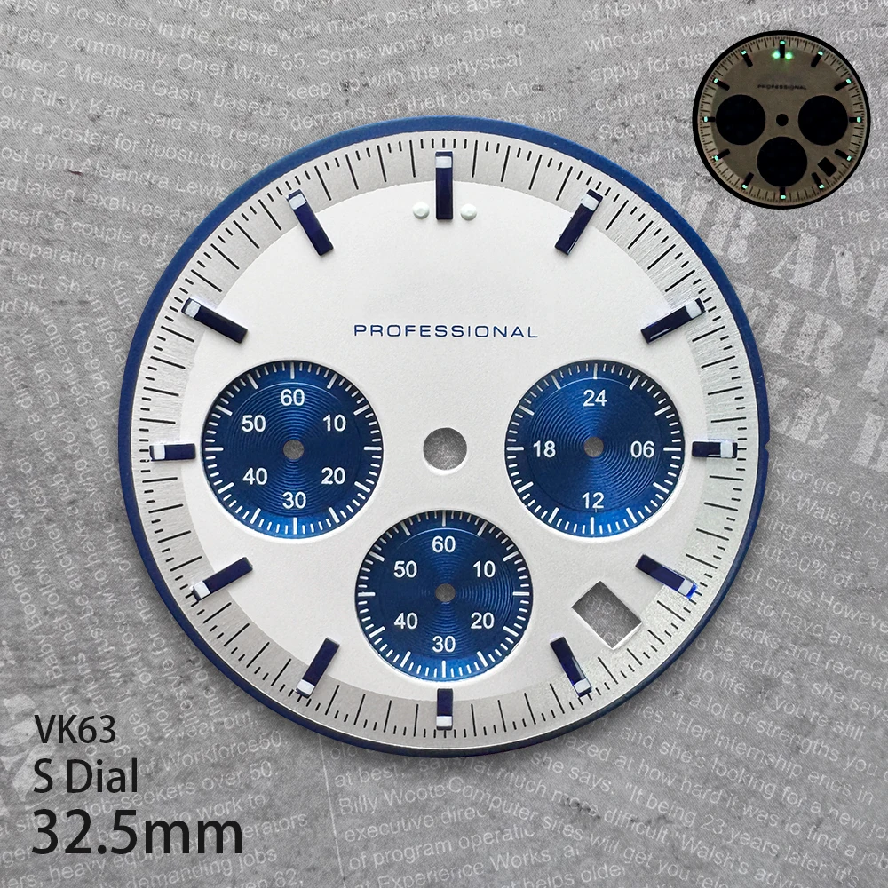 32.5 mm Panda S Logo Dial Suitable For VK63 Movement Green Luminous Mattet Quality Watch Modification Accessories