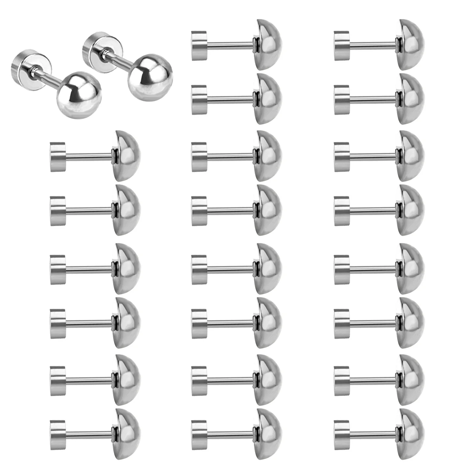 ASONSTEEL 12 Pairs/lot Stainless Steel 4-8mm Ball Stainless Steel Stud Earrings Trendy Charm 18K Gold Plated Jewelry Waterproof