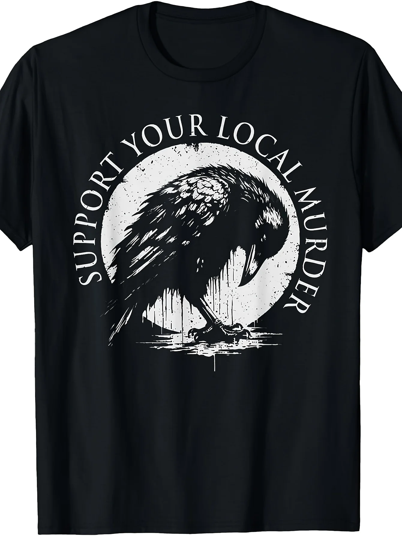 Retro Style T-Shirt That Supports the Joke of Killing People on the Spot with Black Crow Design