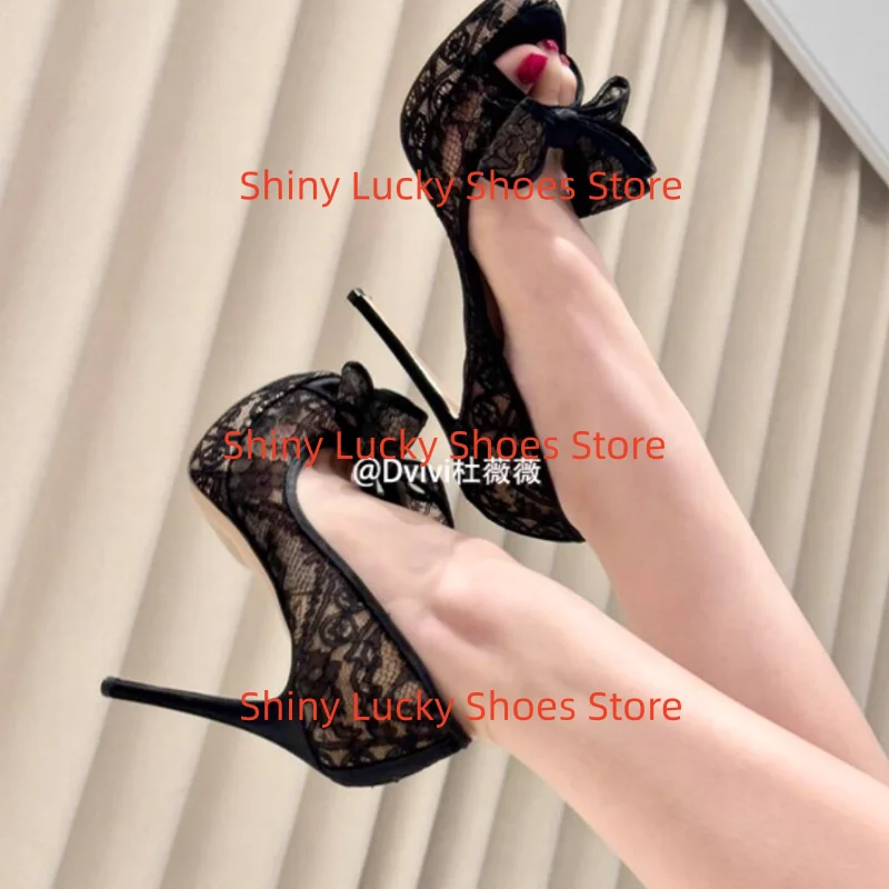 أحذية شبكية للنساء أصابع فم السمكة أنثى مضخات خطوط الخياطة السيدات الجوف Tacones فراشة عقدة Chassure فام الصلبة Zapatos