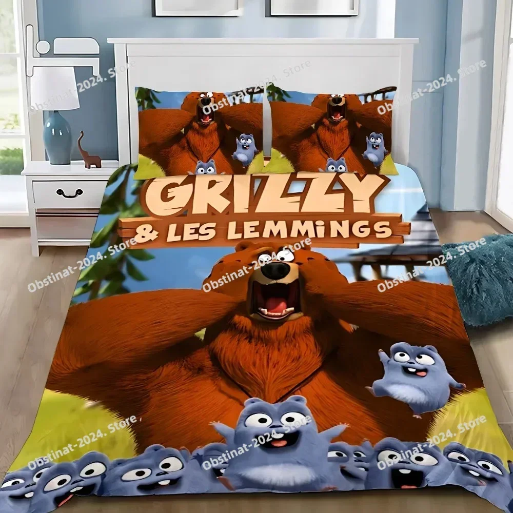 Duvet Pillowcase Bedding Set Adult Boy Grizzys the L-Lemmings Girl Bedroom Decoration Children Gift Single Double Large Size