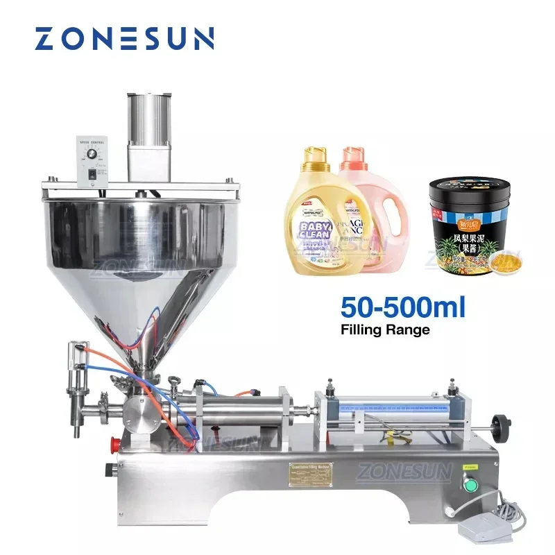 

ZONESUN Paste Filling Machine Alcohol Gel Mixing Filler Viscous Liquid Arequipe Foods Packaging Equipment Liquids Water Dosing