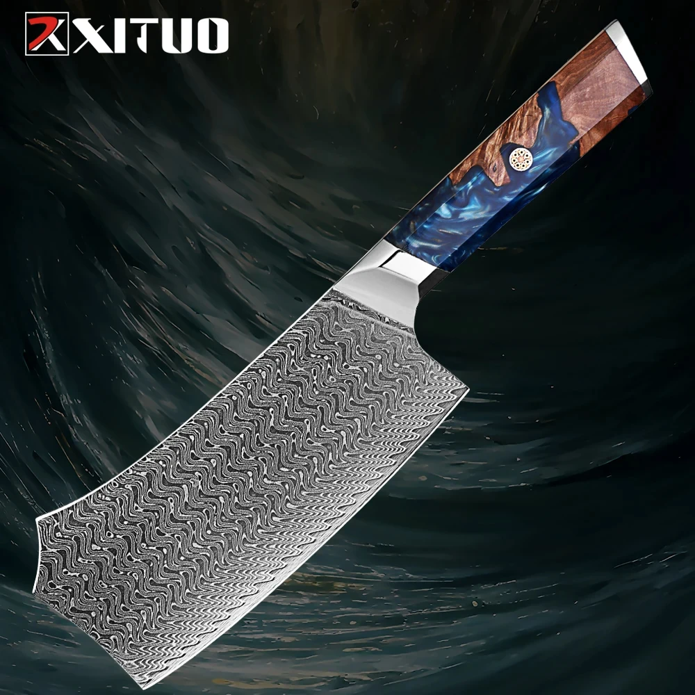 XITUO Cleaver Knife 7 Inch,67 Layers VG10 Damascus Steel Kitchen Knife,Ultra Sharp Meat Cleaver,Professional Cooking Chef Knife