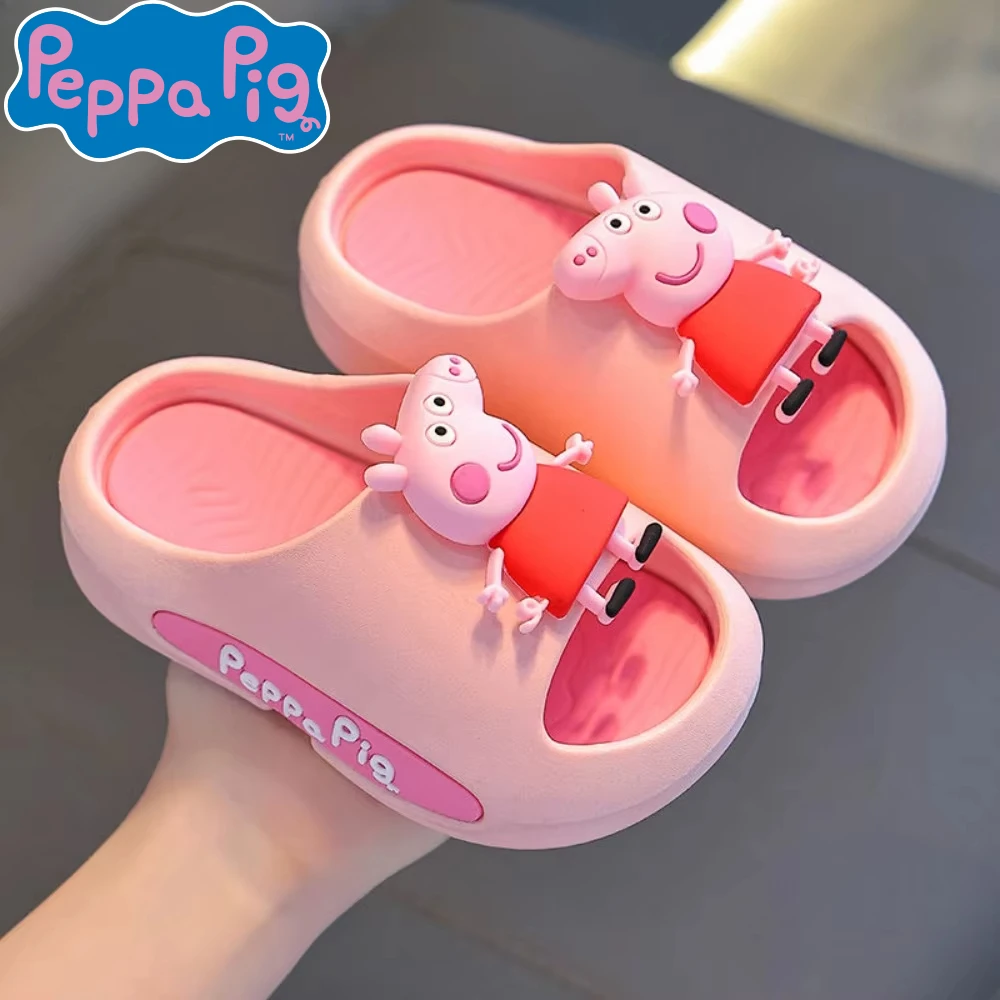 Kawaii Peppa Pig 14cm-18cm Children's Sandals Summer Cartoon Cute Soft Sole Breathable Non Slip Indoor Boy Girls Slippers Gifts