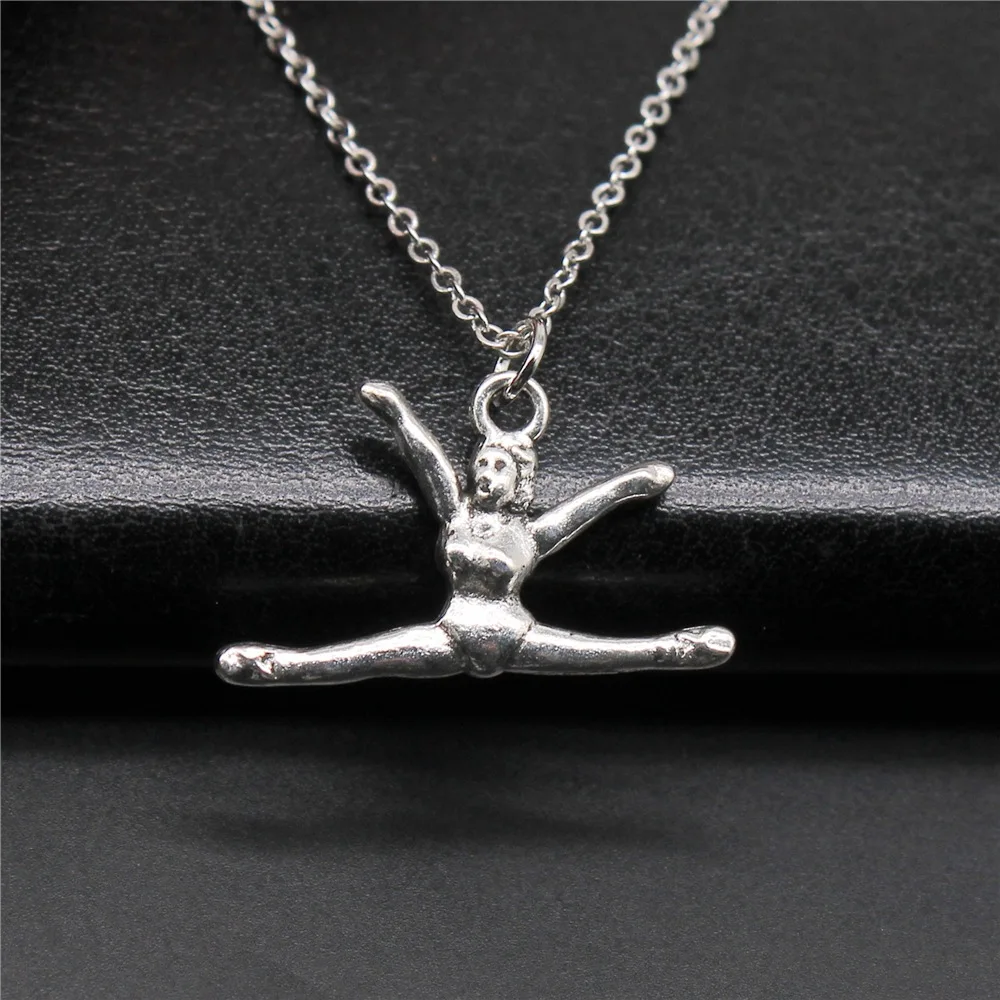 Drop Shipping Antique Silver Color 22x16mm Gymnast Necklaces Short Chain Choker Necklaces