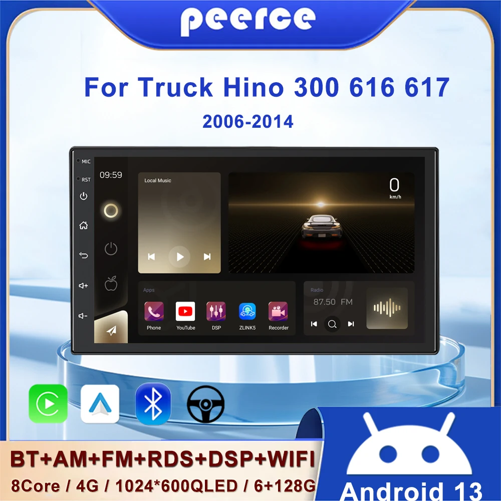 

7inch Android 13 64G Autoradio Wireless Carplay GPS BT Multimedia Player Smart Car Systems For Truck Hino 300 616 617 2006-2014