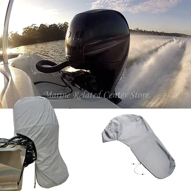 600D Grey Waterproof 6-225HP Full Outboard Motor Engine Boat Cover  Anti-scratch Heavy Duty Outboard Engine Protector