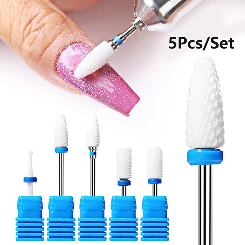 5 pçs/set cerâmica prego brocas para broca elétrica manicure pedicure ferramentas máquina de polimento de unhas acessórios equipamentos