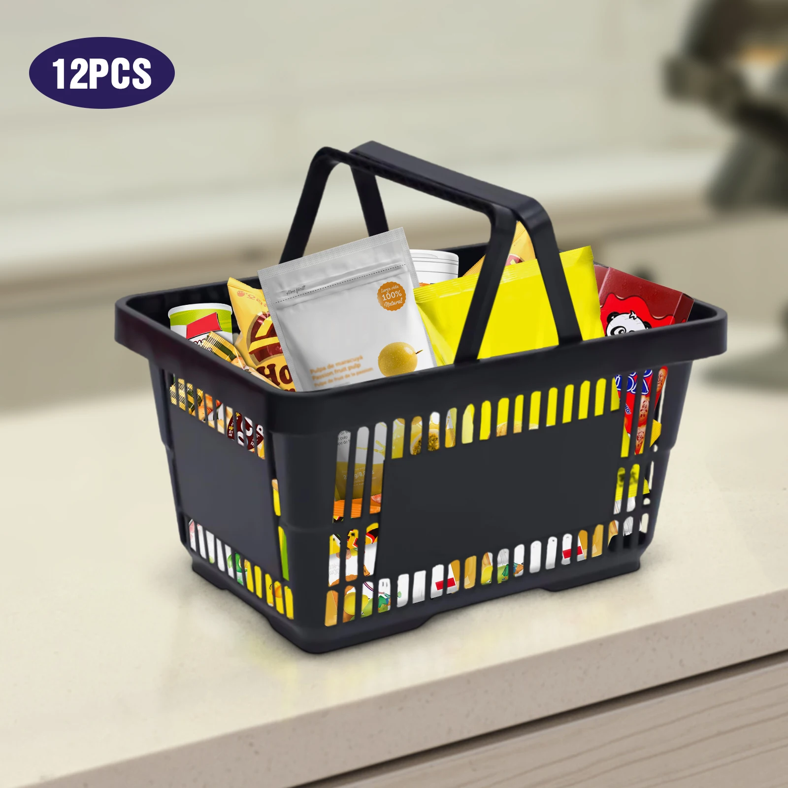 

12pcs Black Plastic Shopping Basket for Market Grocery Retail Store with Handles