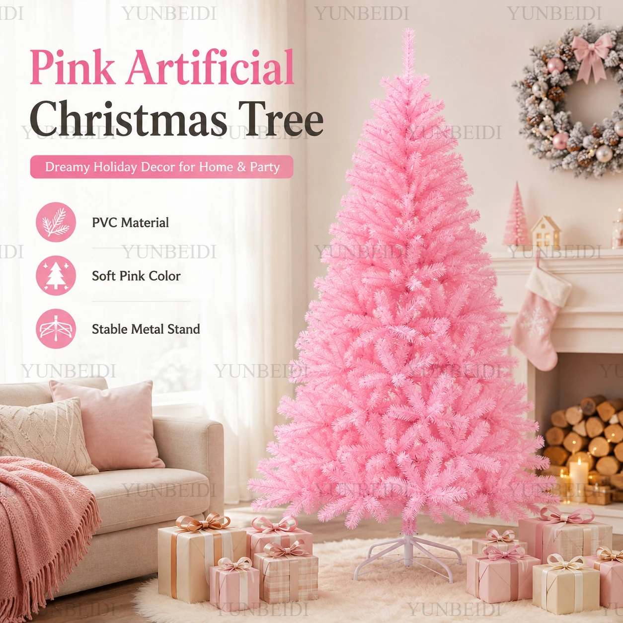 Home Decor Lighting Tree - Pohon Natal Artifisial Warna Pink PVC