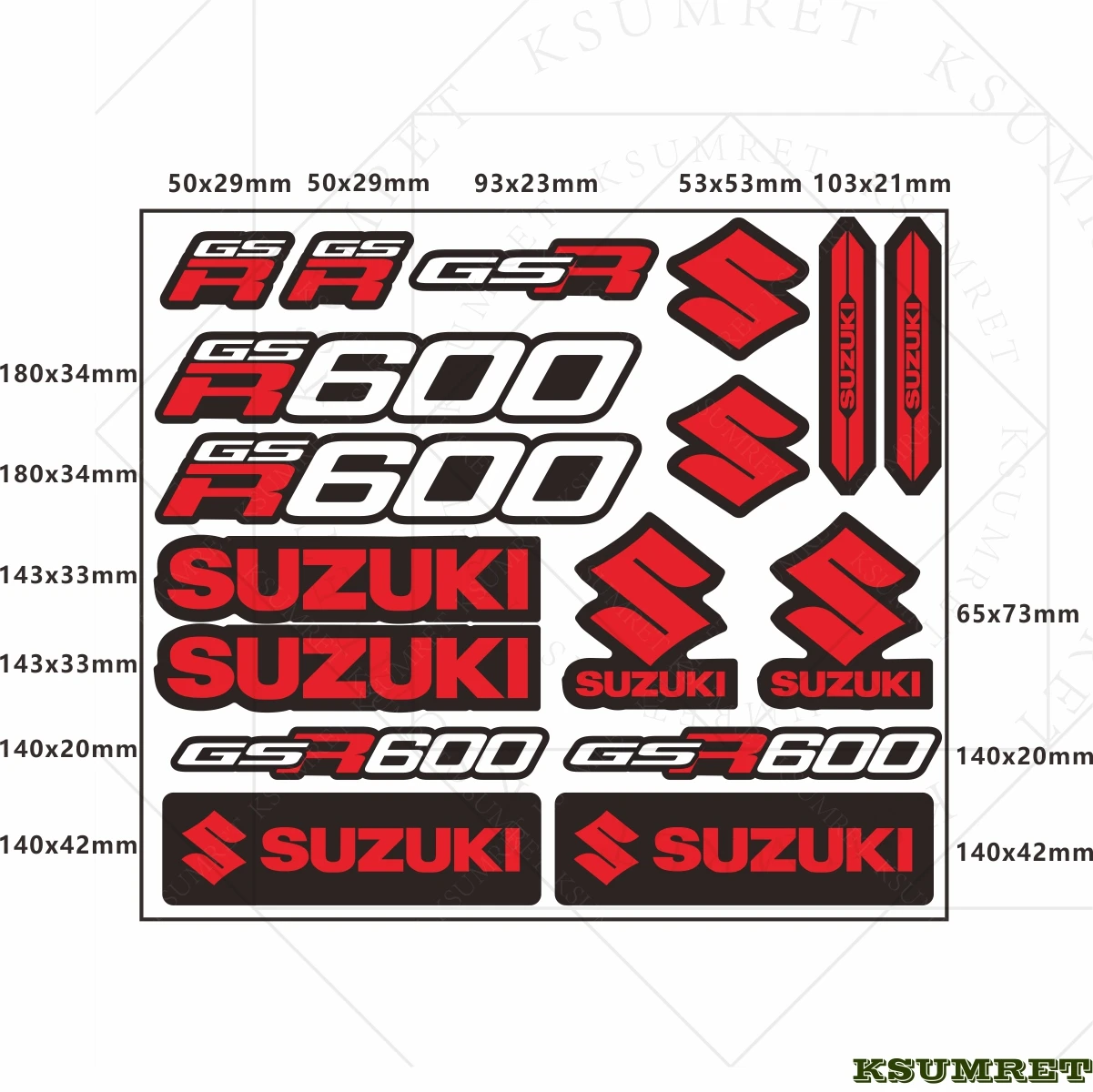 الفينيل لسوزوكي دراجة نارية ملصقات GSR600 شعار مائي عاكس للماء