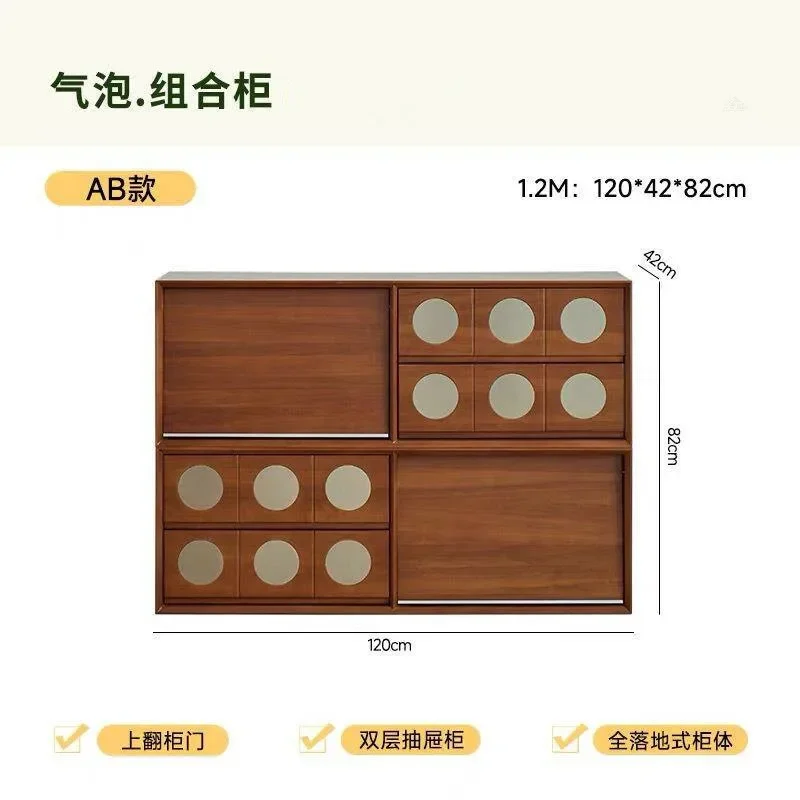 Nordic solid wood TV floor cabinet, free combination solid wood module card door storage cabinet