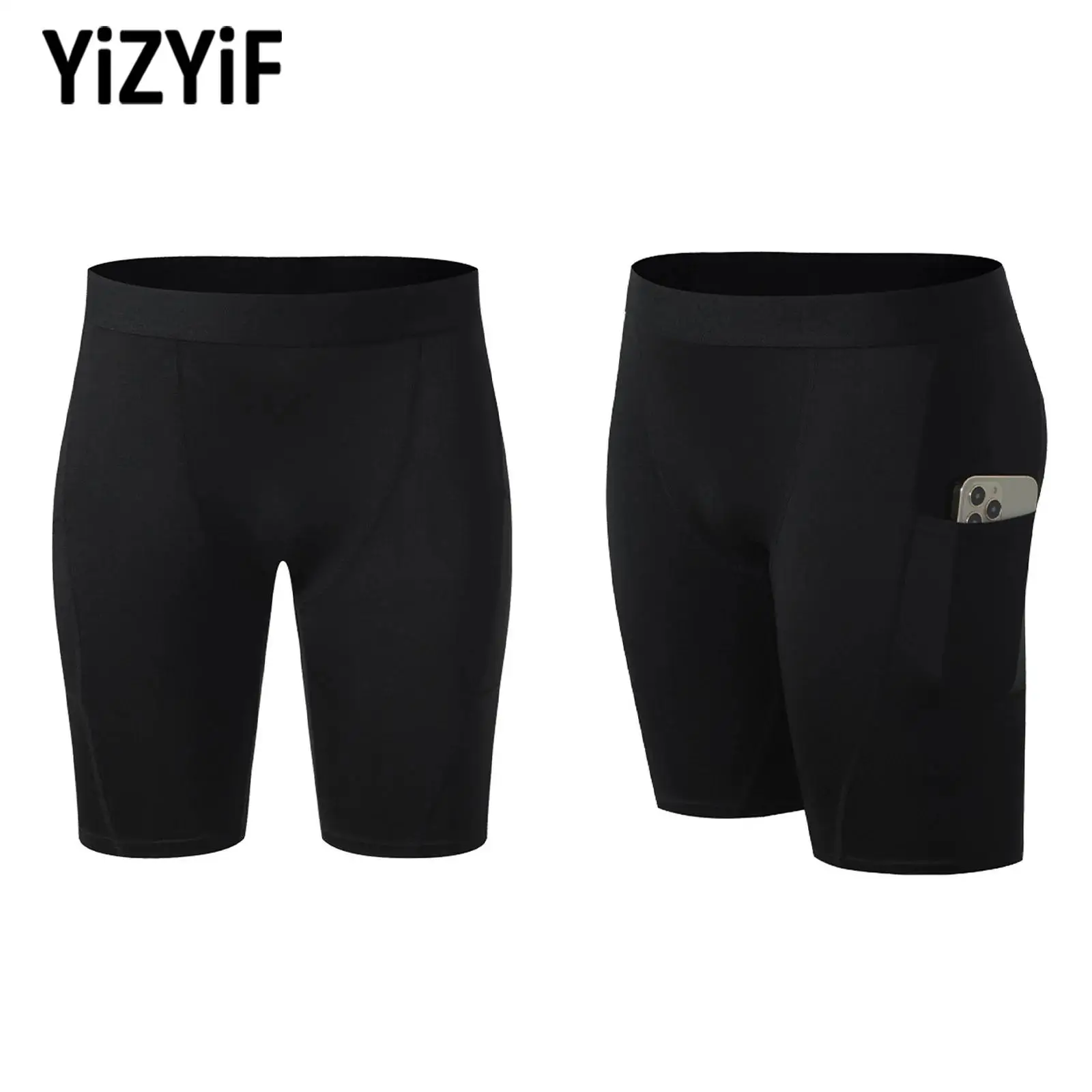 

S-3XL Men's Quick Dry Compression Shorts Athletic Tights with Pocket Elastic Waist for Gym Workout Running Training