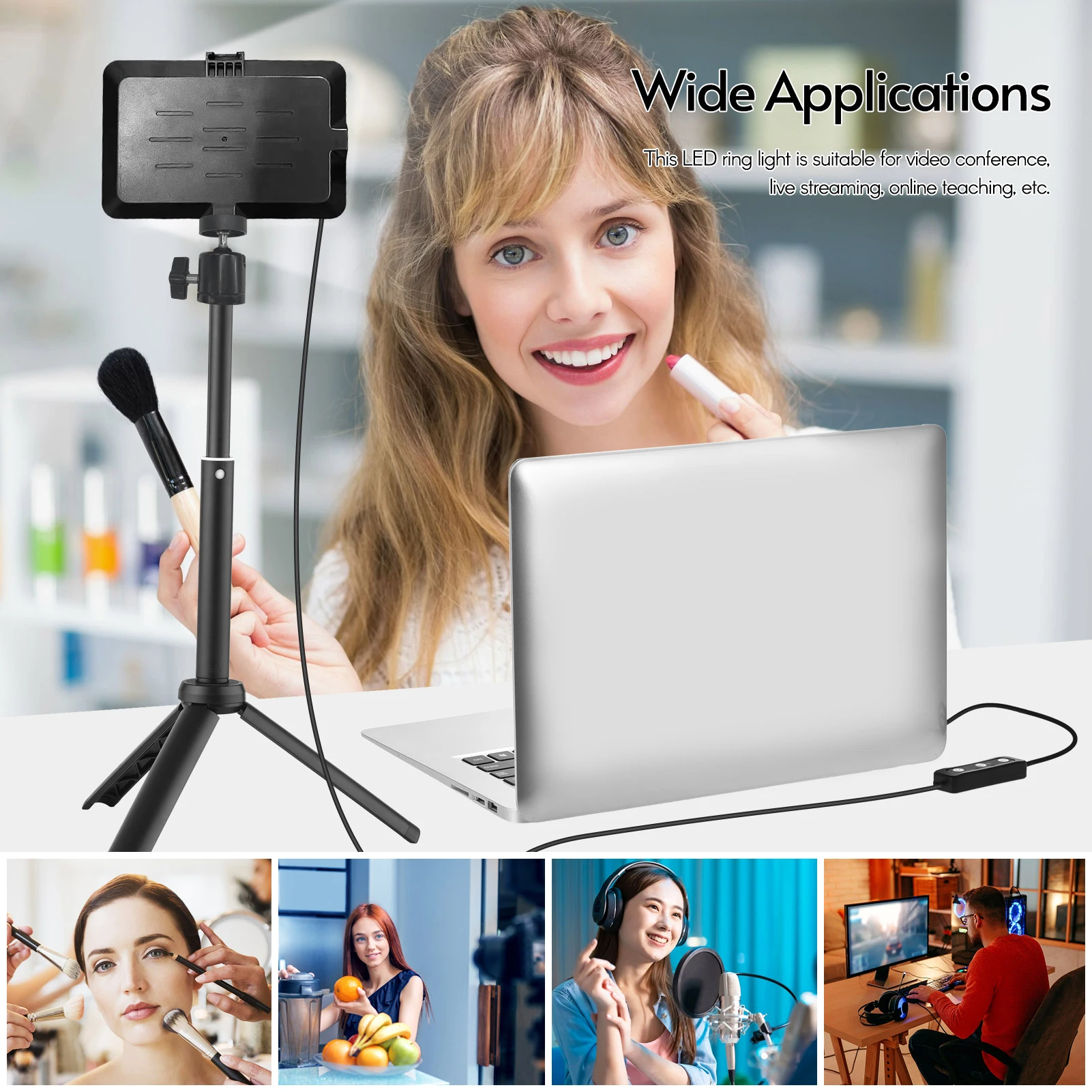 Andoer USB Video Conference Lighting Kit with 2 * LED Video Lights 5600K Dimmable + 2 * Desktop Tripods + 2 * 180° Rotatable