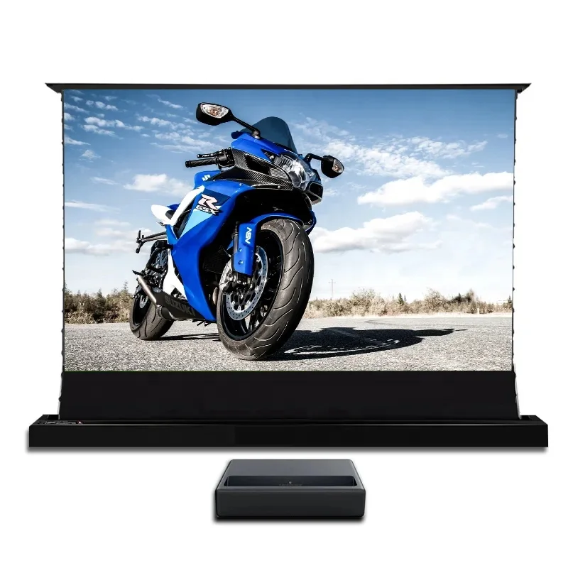 72-150 Inch ALR Motorized Floor Rising Tprism Projector Screen Anti-light Retractable Screen For UST Laser Projector 4K 3D