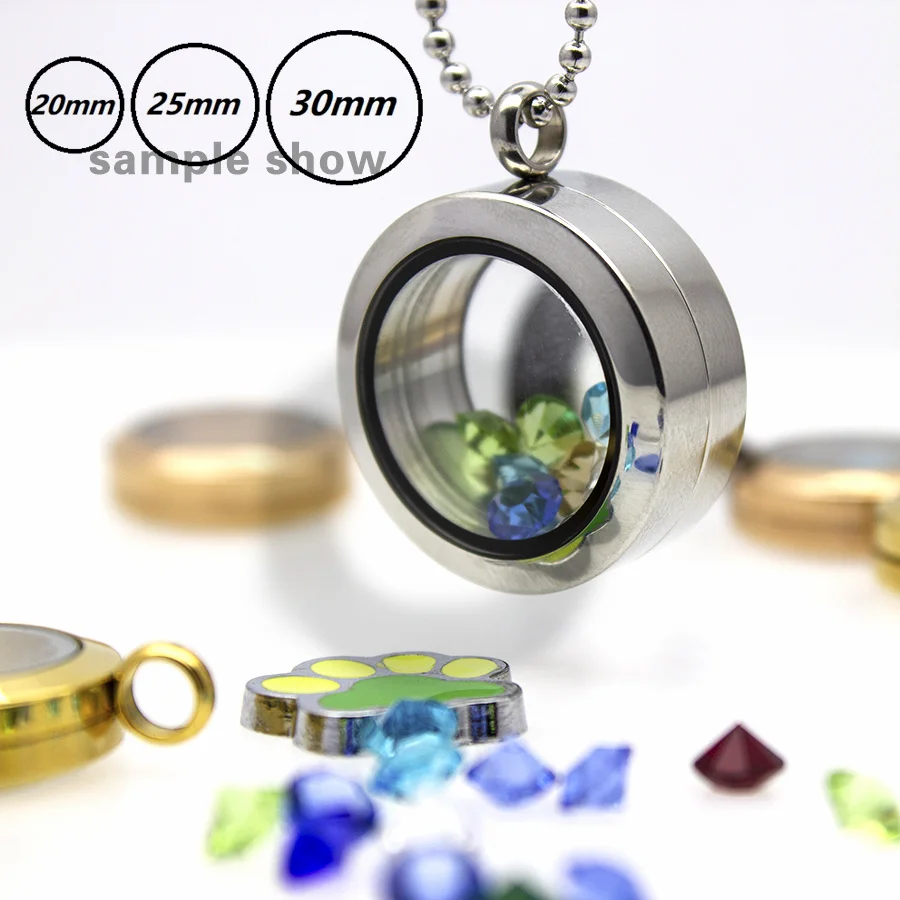 1pc Thickness 11mm Floating Glass Memory Locket Pendant with Twist Top 20mm 25mm 30mm 304 Stainless Steel + Glass Medallion