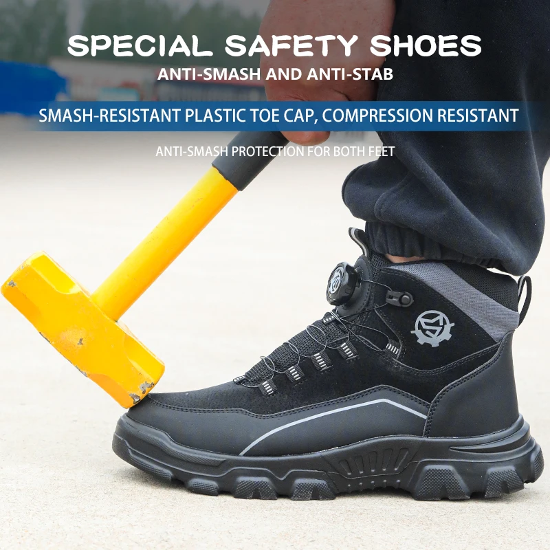High Top Knob Buckle Safety Shoes, Mining Boots, Work Shoes, Anti-Smashing and Anti-Piercing Lightweight