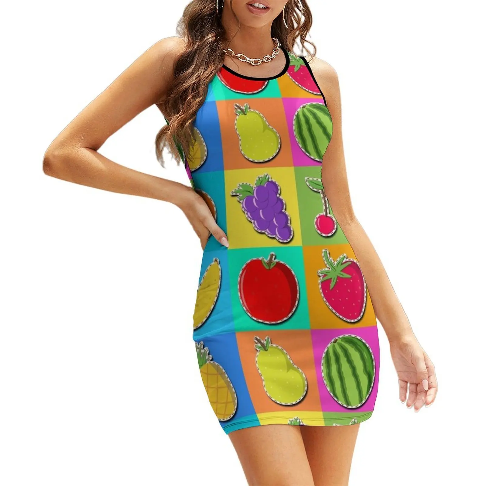 

Fruit Mosaic Sleeveless Sundress evening dresses women elegant women's dresses for wedding chic and elegant woman dress