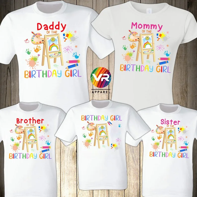 Art Paint Family Shirts Art Party Matching Birthday Girl Birthday Boy Party T-shirts Celebration Reunion Coloring Paint Kids