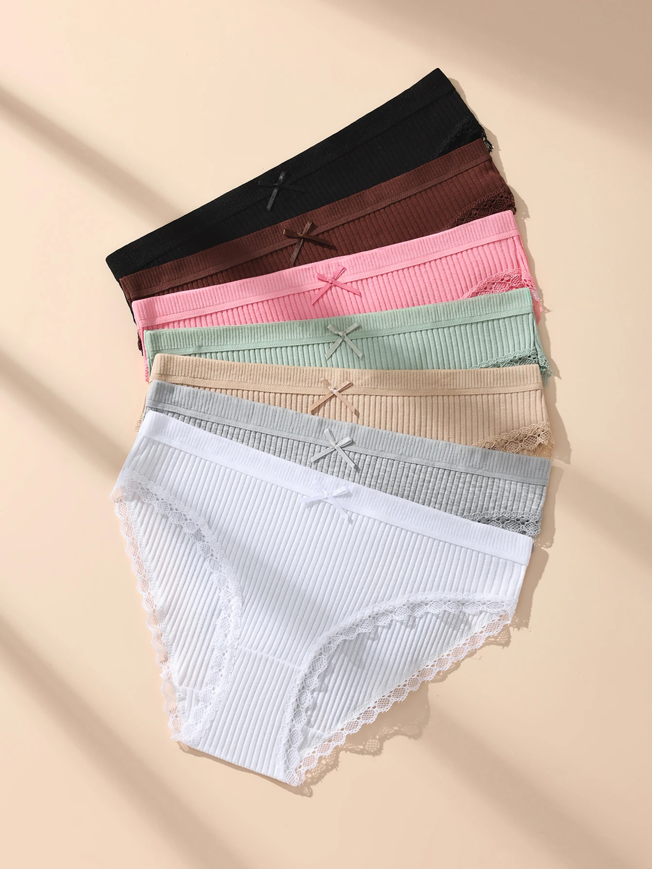 New 7Pcs/Set Women's Panties Striped Briefs for Women Low-Rise Breathable Cotton Underpants Soft Underwear Solid Female Lingerie