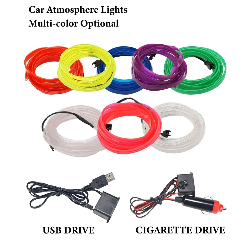 5M Atmosphere Light Line El Flexible Neon Decoration Strip  Others Car Lighting Accessories Led Light