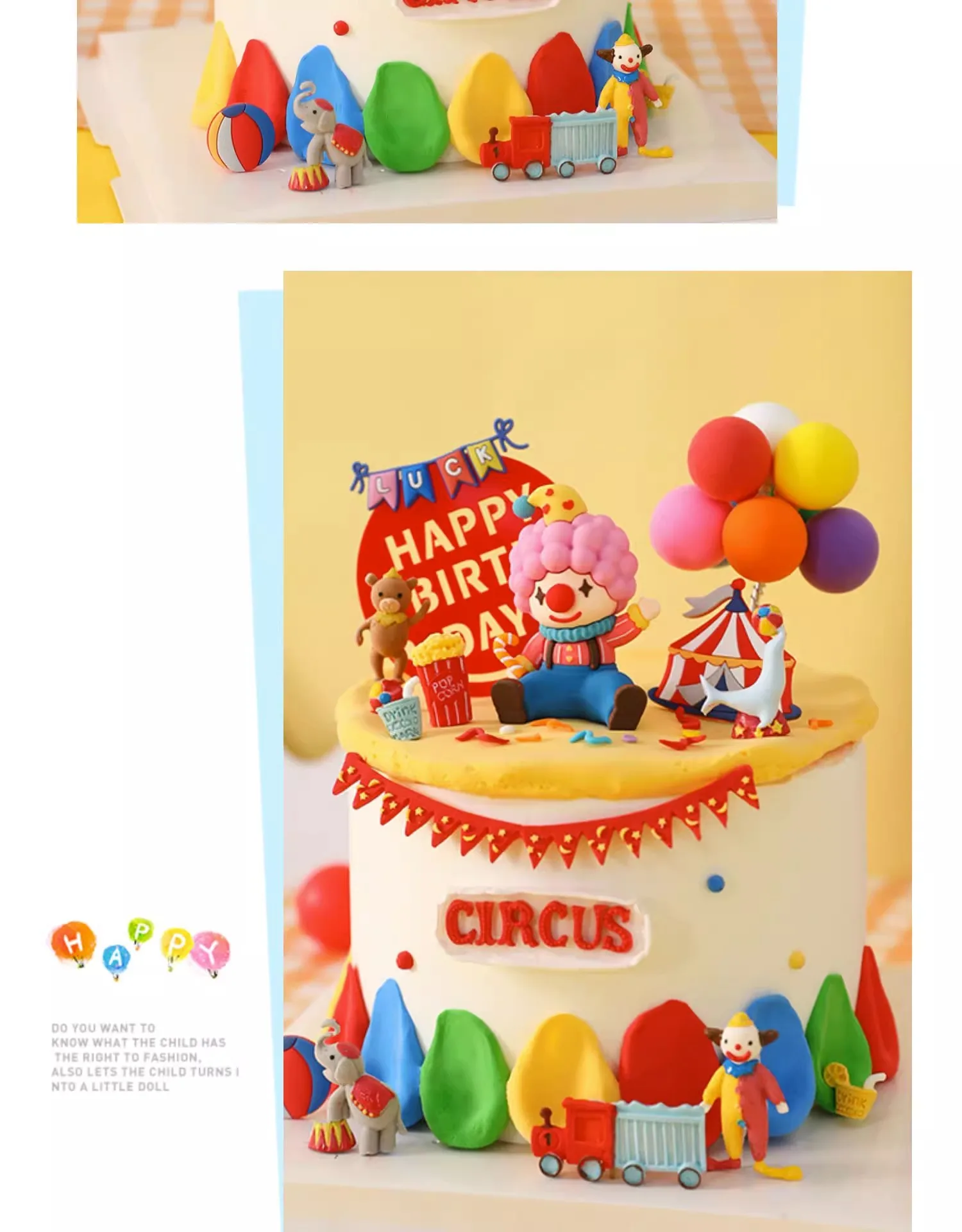Zirkus-Kuchenaufsätze, Clown, Zirkustiere, Löwe, Elefant, Affe für Kinder, alles Gute zum 1. Geburtstag, Party, Kuchendekorationen, buntes Thema – Detail 3