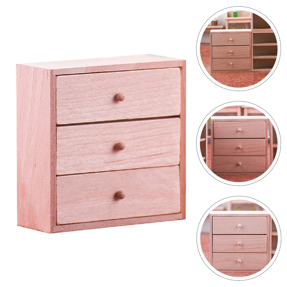 Mini Cabinet Decoration Adornment House Lockers Toys Wooden Storage Miniature Furniture Chest of Drawers Prop Models