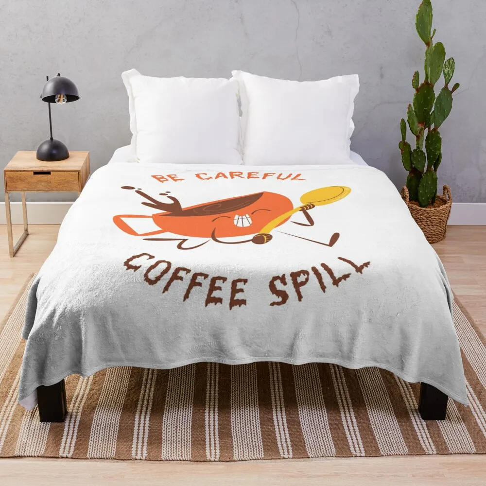 

coffee spill, be careful, coffee funny quotes Throw Blanket Hairy manga Cute Plaid Blankets