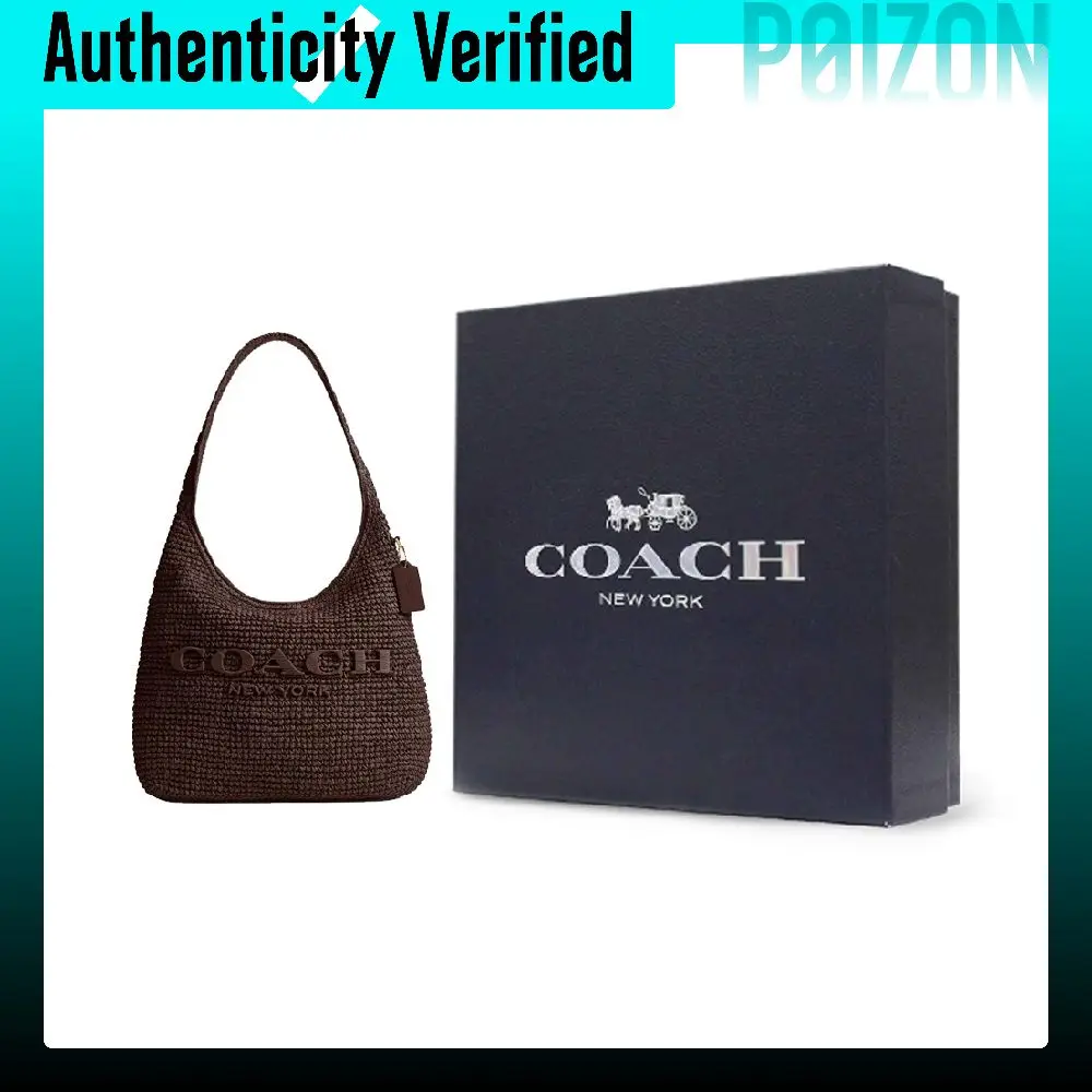 COACH Brooklyn Straw, Finely Crafted Calfskin Shoulder Bags Medium Women's Dark Brown CDZ38-B4MPL