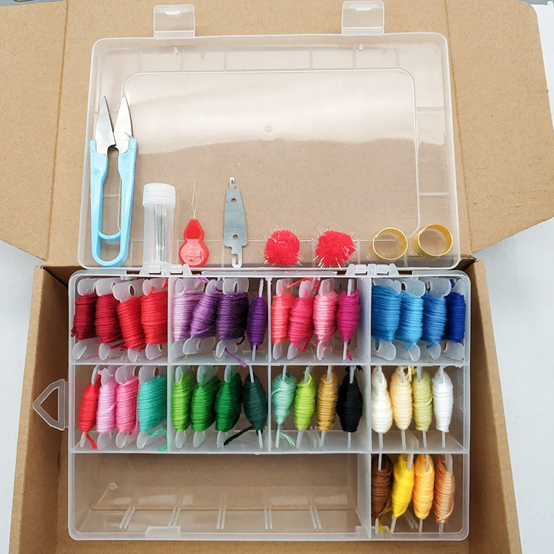 36/50 Colors Scissors Embroidery Thread Knitting Sewing Tool KitCross Stitch Kits Craft Kit With Threader Needles Storage Box