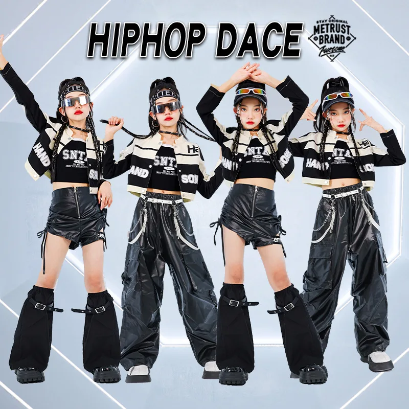 

Наряд для джазовых танцев для девочек, мотоциклетный стиль, детская одежда для уличных танцев, модная детская модная одежда для шоу Offspring