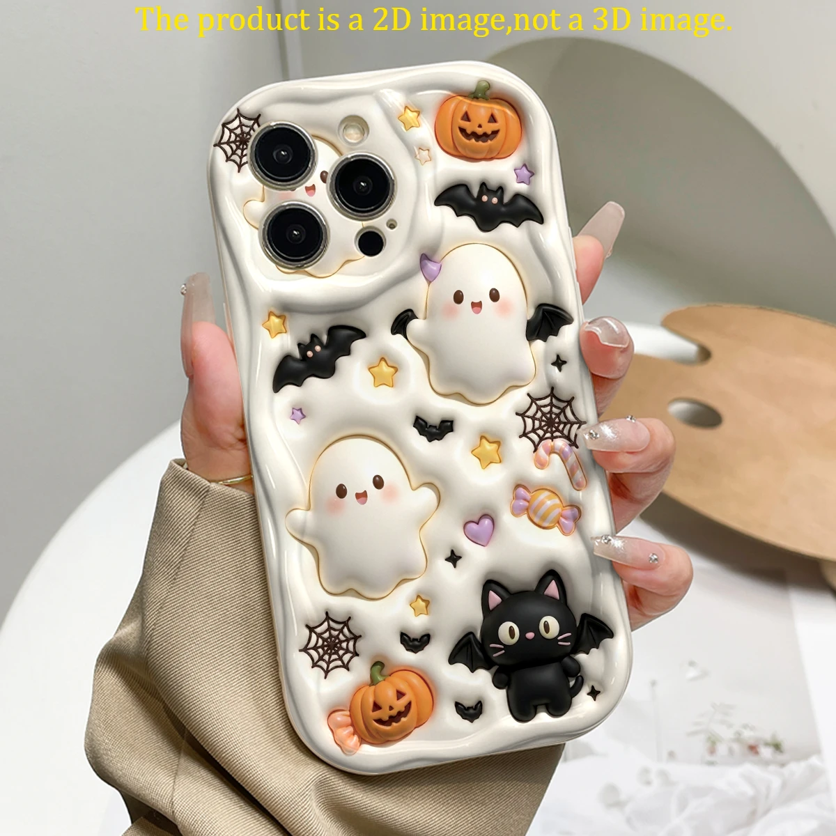 2D Flache Niedliche Geister-Schwarzkatzen-Kürbis-Handyhülle für Redmi Note 15 14 13 12 11 10 Pro Plus 4G 5G Redmi 15C 14C 13C 12C 10C Cover