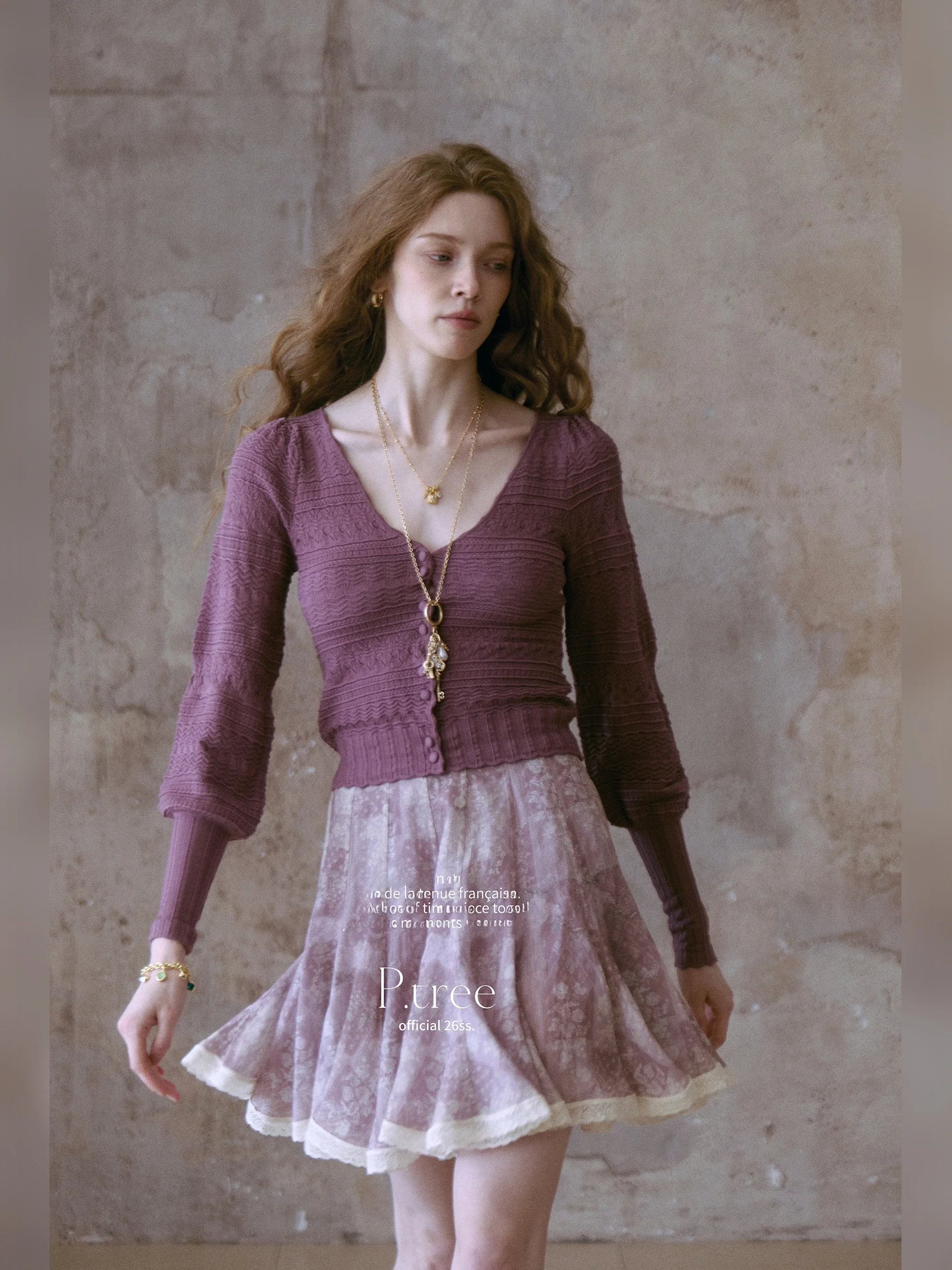 

Aurore Lace Knitted Silk Top Long Sve Women's Cardigan Regular Fit Button Closure Glue Fiber Lenzing Fiber