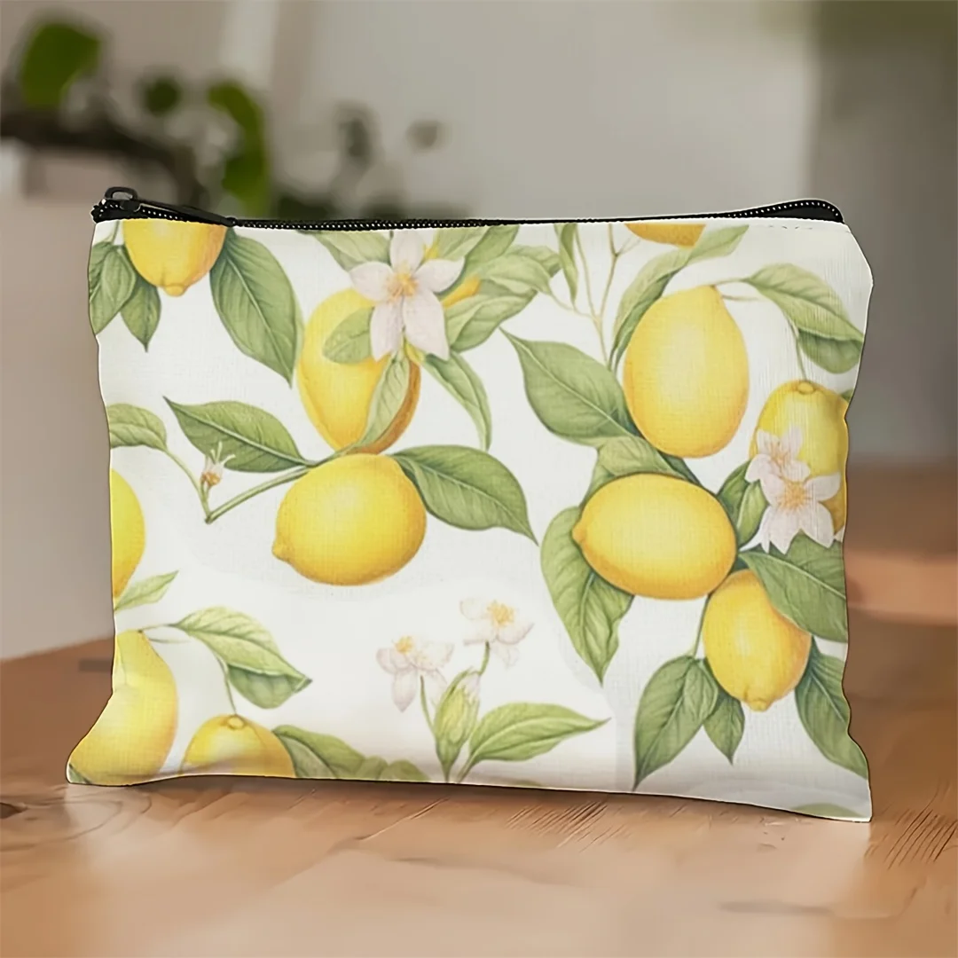 Una bolsa con diseño de limón, ideal como regalo, con un diseño de limón amarillo brillante. Esta Bolsa de Maquillaje Ideal para Viajes Es Perfecta