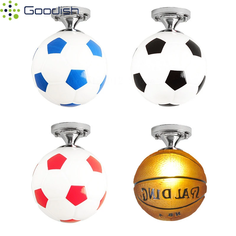 Modern Nordic Luxury Cream Round Soccer Ball Sport LED Home Ceiling Lights Art Creative Lamps for Bedroom Decoration Chandeliers