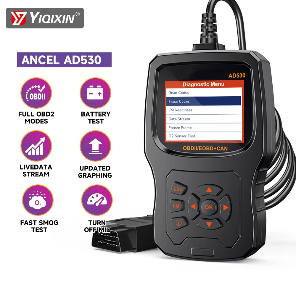 ANCEL AD530 OBD2 Scanner Graphing Battery Tester Status Automotive Check Engine Code Reader Clears Fault ODB Car Diagnostic Tool