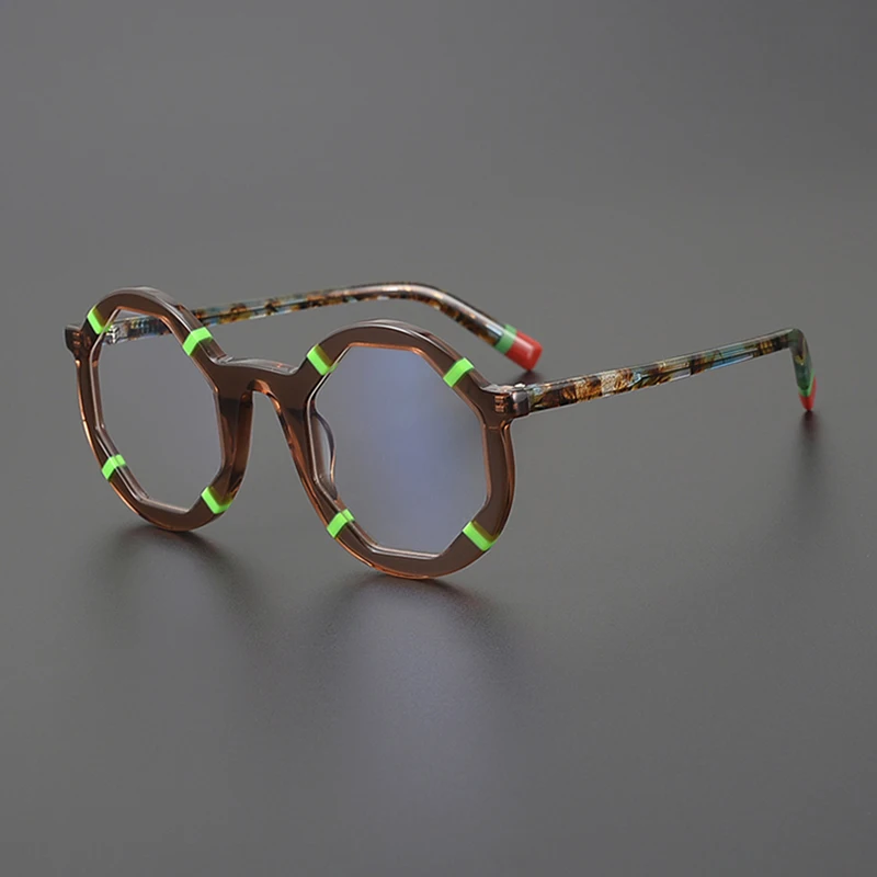 Color matching niche fashion retro art glasses frame polygon large frame high quality recreational prescription optical glasses