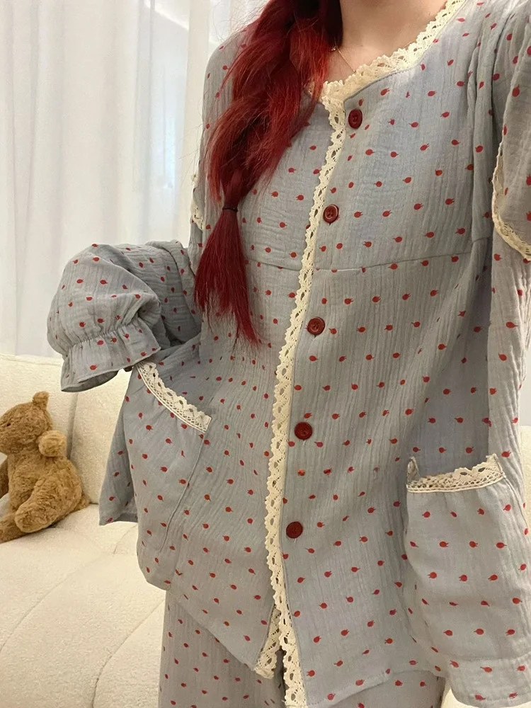 

Sweet Preppy Sle Long Sve комплект одежды в горошек для девочек, весенне-осенняя верхняя одежда, домашняя одежда из смеси хлопка и полиэстера