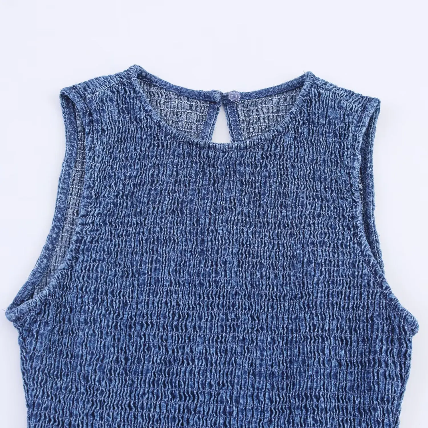 KONDALA Vintage Elegancka Sukienka Damska z Dekoltem O-Neck w Stylu Plastra Miodu Bez Rękawów Zapinana na Guziki Mini Sukienka Szykowna Marszczona Odzież Uliczna Damskie Vestidos