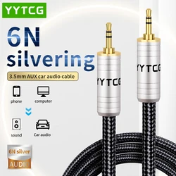 Aux Jack Cable Silver Plated 3.5mm Male to 3.5mm Male Stereo Audio Hifi Audio Cable for Headphone Mobile Phone Speaker TV Box
