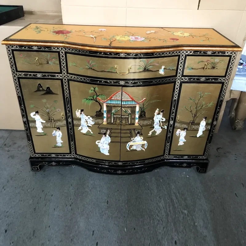 Three Bucket Four Door Porch Cabinet Painted Furniture Inlaid Shell Entrance Hallway Storage Decorative Cabinet Luodian Craft